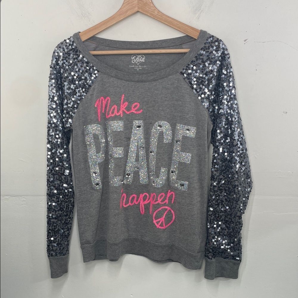 Justice Sequin Light Weight Sweat Shirt ( make peace happen) Girls size 20